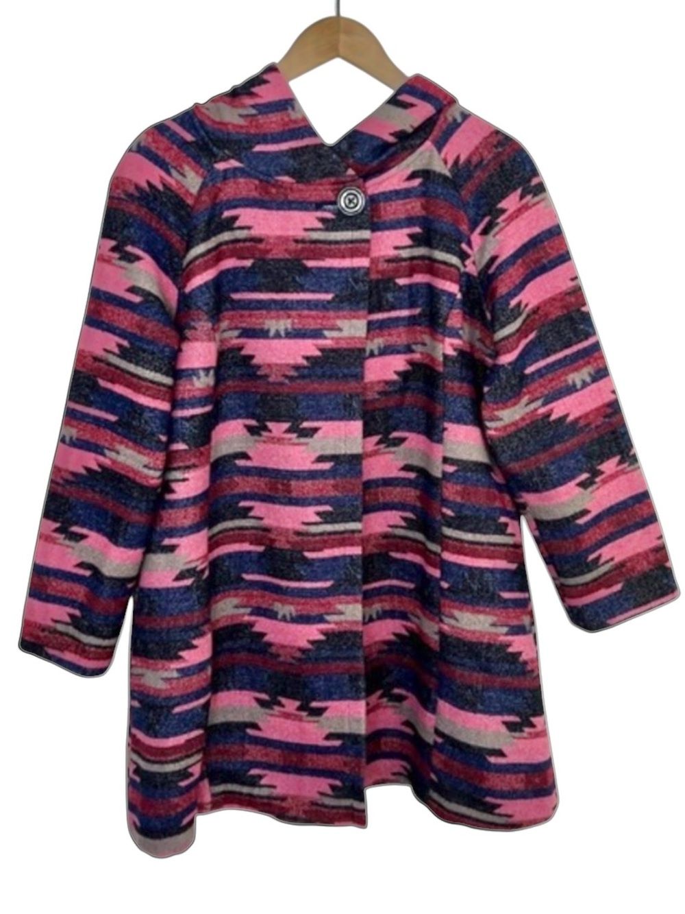 Anthropologie Tabitha Coat Women's S, Pink/Blue print, Hood. EUC